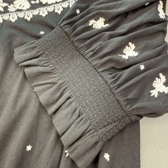 Lauren Ralph Lauren Top 2XL Peasant Embroidery Oaxaca Black White‎ Cottage Core - Picture 6 of 9